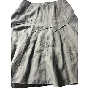 Linen Blend A line olive back zip skirt 12 boho lagenlook sm flaw unlined flowy
